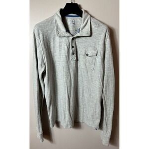 Lucky Brand Shirt Mens Large Gray Heathered Collared Pocket Logo Preppy Academia